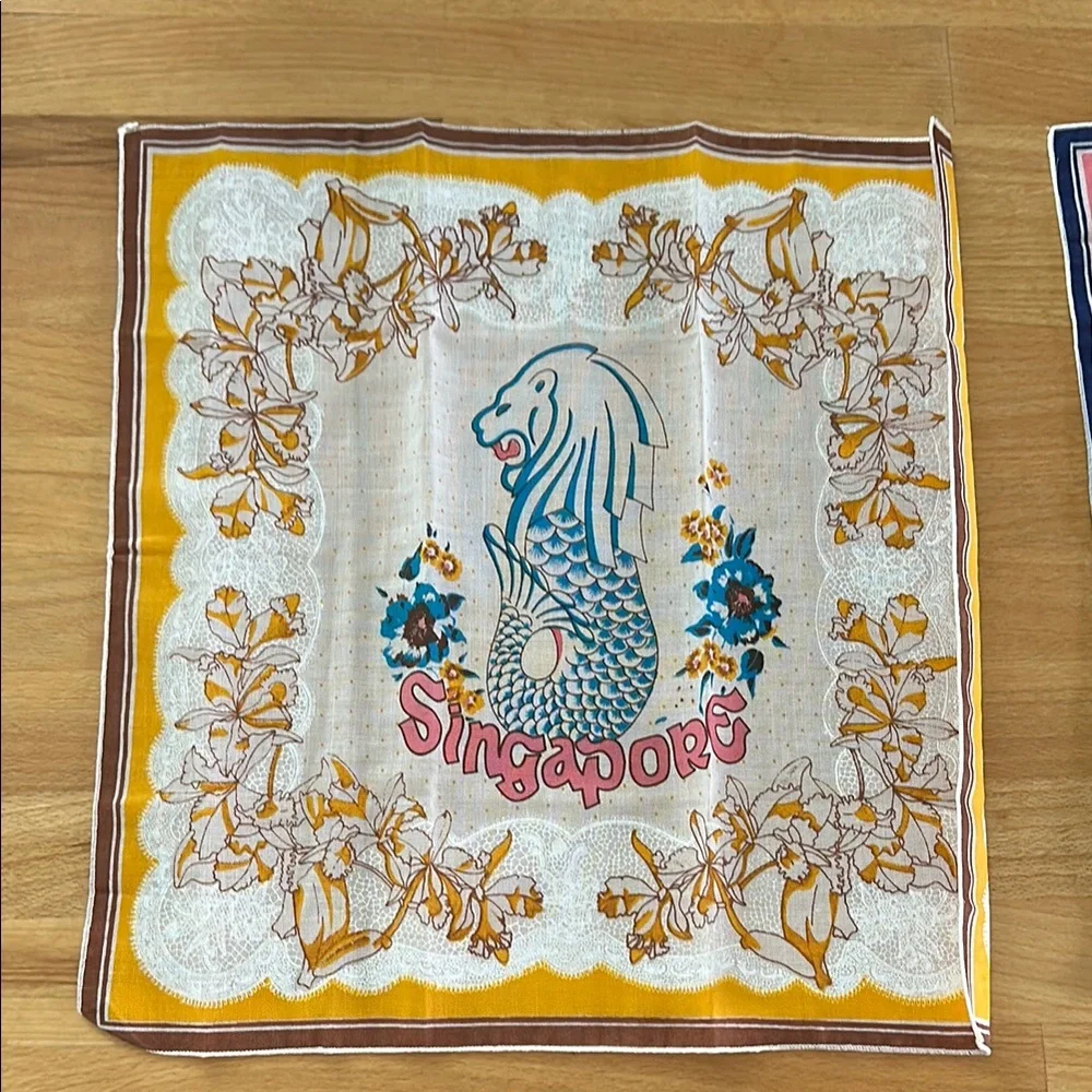 Vintage Singapore Lion Head Scarf Set of 2